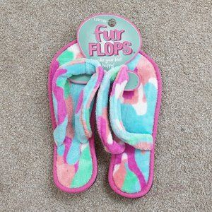 NEW Fur Flops House Slippers Soft Flat Flip Flops
